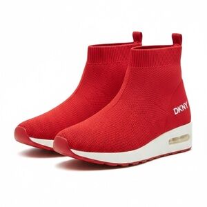 DKNY Vibrant Red Knit Ankle Boots